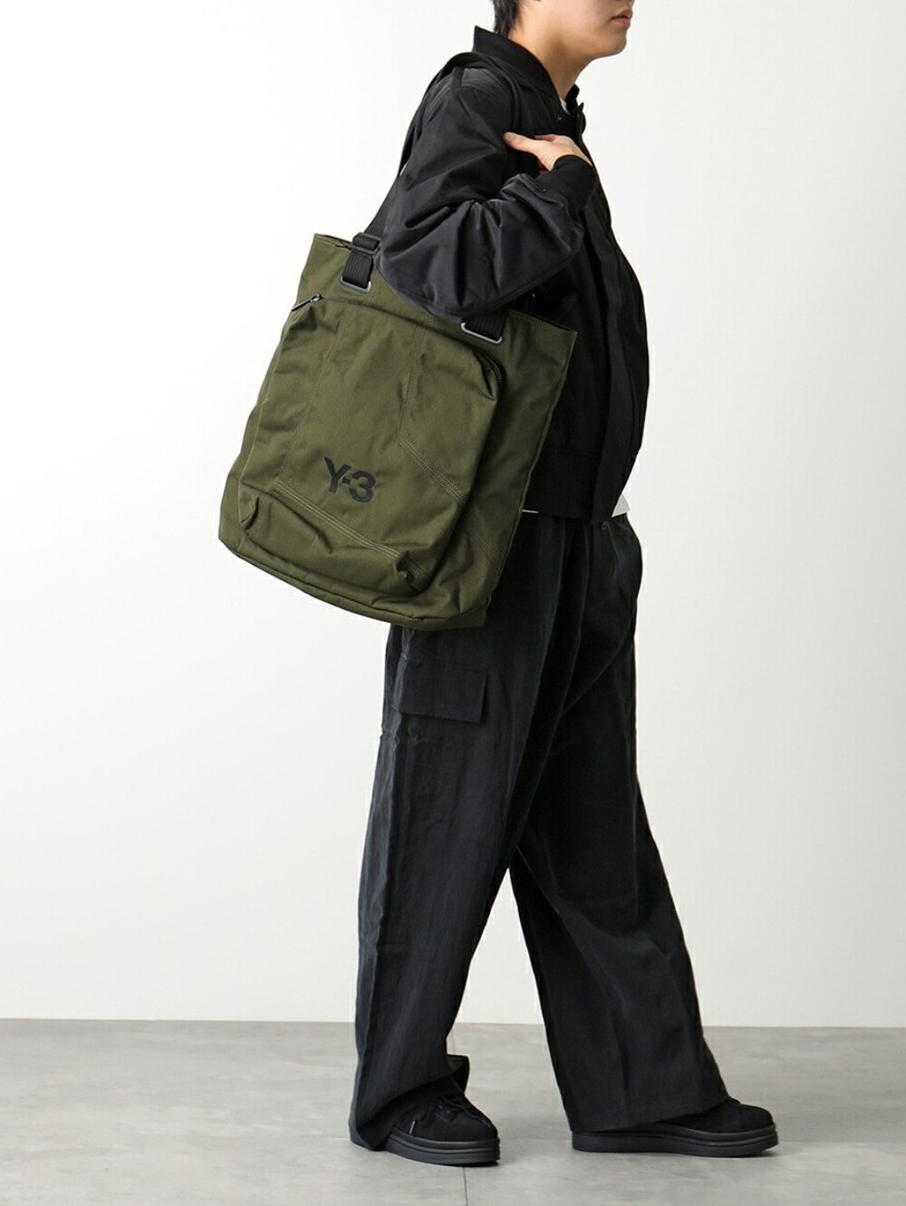 Y-3 Olive Green XL Tote with Black Straps